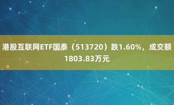 港股互联网ETF国泰（513720）跌1.60%，成交额1803.83万元