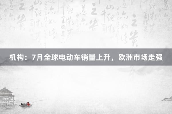 机构：7月全球电动车销量上升，欧洲市场走强
