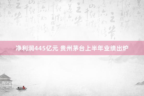 净利润445亿元 贵州茅台上半年业绩出炉
