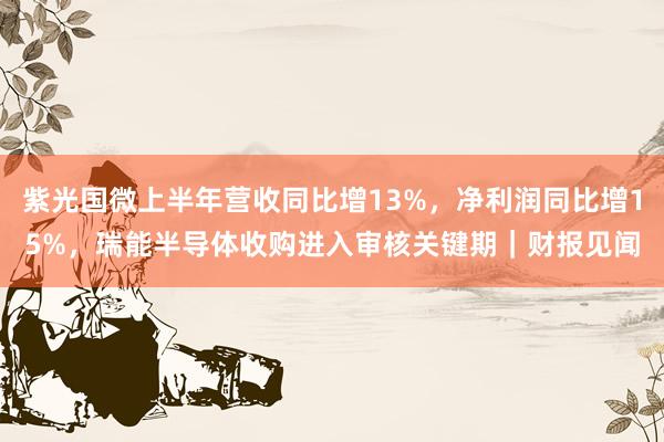 紫光国微上半年营收同比增13%，净利润同比增15%，瑞能半导体收购进入审核关键期｜财报见闻
