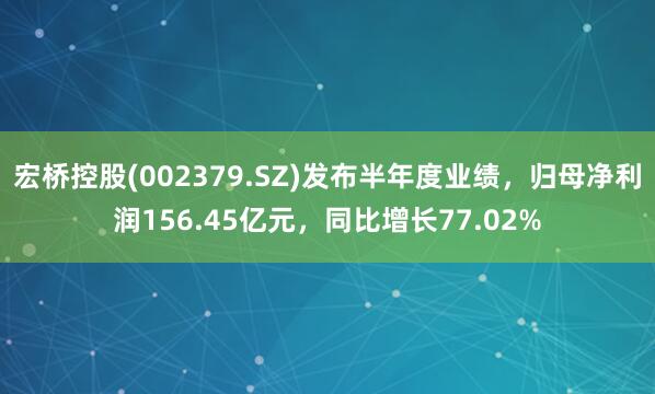 宏桥控股(002379.SZ)发布半年度业绩，归母净利润156.45亿元，同比增长77.02%