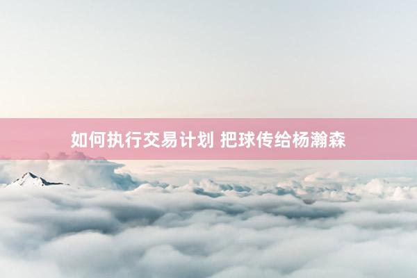 如何执行交易计划 把球传给杨瀚森