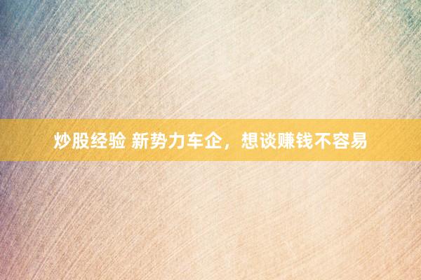 炒股经验 新势力车企，想谈赚钱不容易
